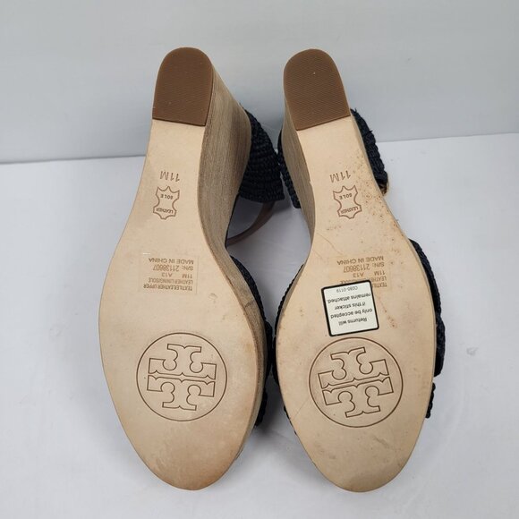 Tory Burch Carina Women's Navy Blue Straw Wedge Sandals 21138607 US Size 11M - Picture 9 of 10